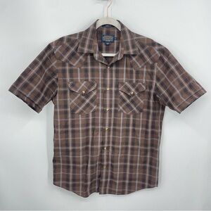 Pendleton‎ Men’s Short Sleeve Snap Buttons Frontier Shirt Sz S brown white